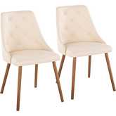 Giovanni Dining Accent Chair in Walnut Wood & Cream Leatherette (Set of 2)